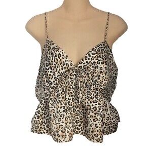 Leopard Print Topshop Cami Top Tiered White Black Brown Spaghetti Strap V-Neck
